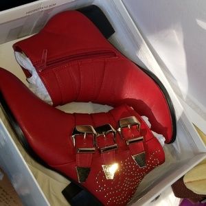 Red studded ankle boots booties
